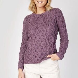 NWT Ireland's Eye Cable Lambay Crewneck Sweater Warm Lavender